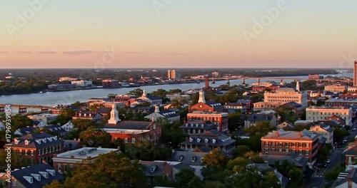 Wallpaper Mural Aerial view of a historic city at sunset with a river and buildings Torontodigital.ca