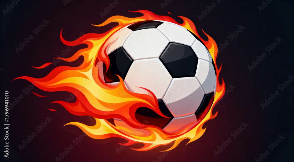 Fototapeta premium vector illustration of soccer ball in fire