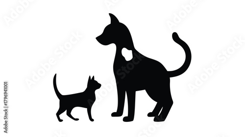 Silhouette of a dog and cat standing next to each other art