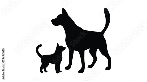 Two dogs silhouettes standing on a white background design