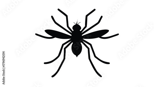 A simple black silhouette of a mosquito on a white background
