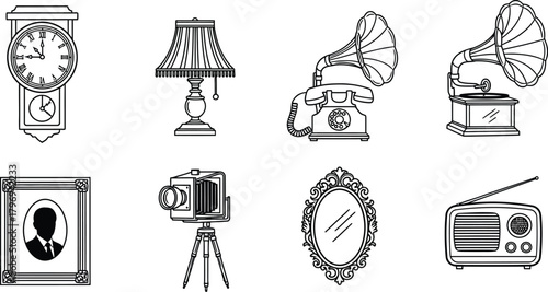 Vintage objects icon collection for retro-themed vector designs