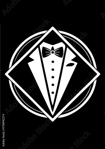 Tuxedo Suit and Bow Tie Formal Wear Emblem