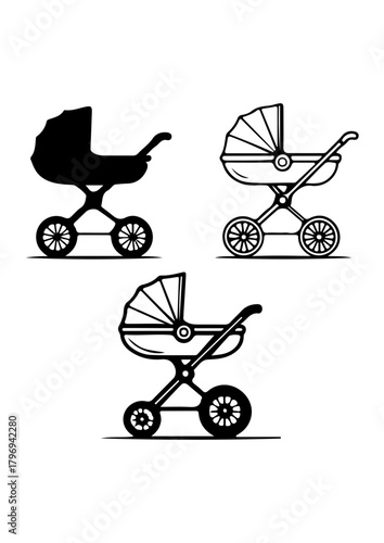 Vintage Baby Stroller or Pram Silhouettes and Icons