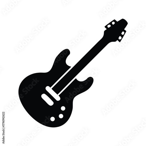 A black electric guitar silhouette on a white background view