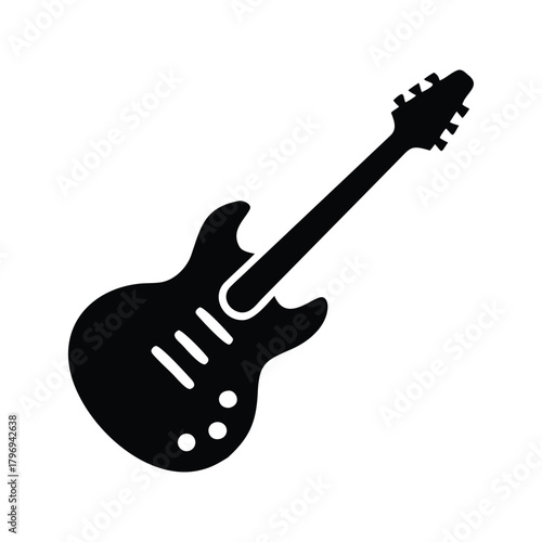 A black electric guitar silhouette on a white background image