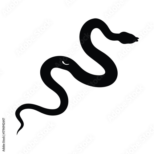 A simple black snake silhouette with tongue sticking out art