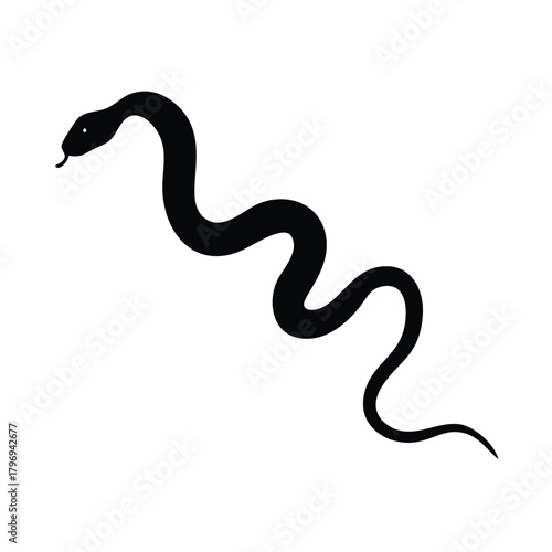 A simple black silhouette of a snake on a white background