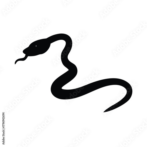A black silhouette of a snake winding on a white background