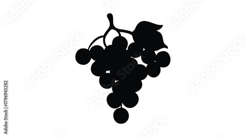 A silhouette illustration of a bunch of grapes with a leaf above