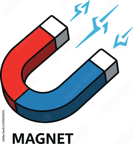 Magnet with magnetic field icon in minimal vector outline