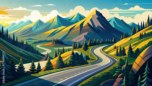 Very beautiful view of the Mount Washington Auto Road winding through the rugged peaks of the White Mountains in New Hampshire, showcasing dramatic slopes, lush alpine greenery, and sweeping high-elev