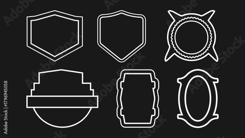 A collection of various badge and frame outlines. These shapes are suitable for creating logos, labels, or decorative elements for design projects.