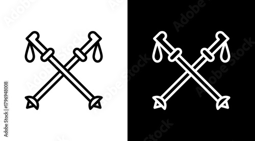 Hiking Stick  White Icon Set Design