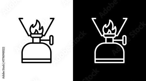 Camp Stove  White Icon Set Design