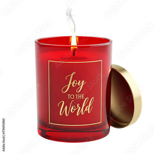Wallpaper Mural Festive red candle glowing with warm light and 'Joy to the World' inscription, perfect for holiday ambiance Torontodigital.ca