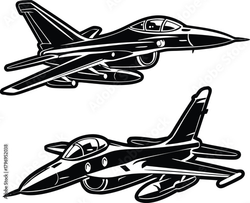 Fighter Jet Aircraft Silhouette Vector Illustration Military Jet Plane Aviation Background High-Speed Fighter Jet Graphic Design Aerospace F-16 Fighter Jet Vector Air Force Jet Plane Silhouette for Re