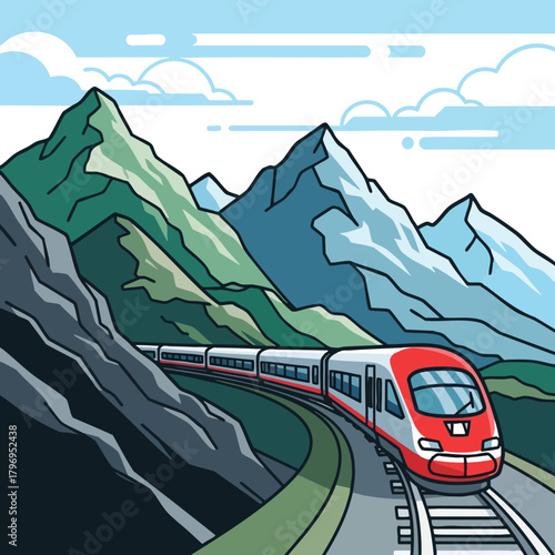 Modern Train Journey Through Mountain Landscape