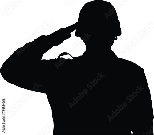 Military salute gesture silhouette cartoon illustration, symbolic service posture and expressive honor artwork for design and education