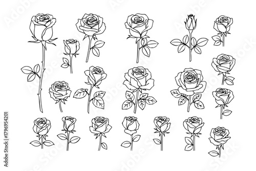 Silhouettes pack of Rose editable stroke outline icons with pure white background