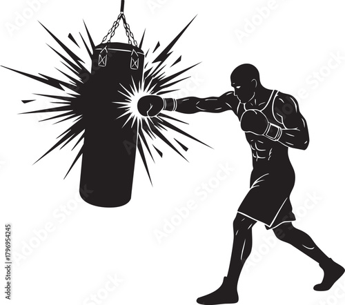 Boxer Punching Heavy Bag Vector Illustration