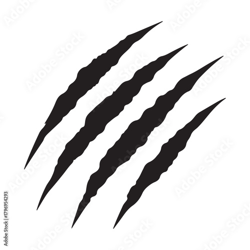 Jagged black claw marks scratched across a clean white background symbolizing danger and wildness