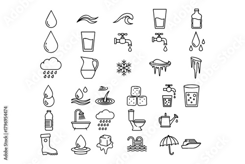 Silhouettes pack of water silhouette icon set  editable stroke outline icons with pure white background
