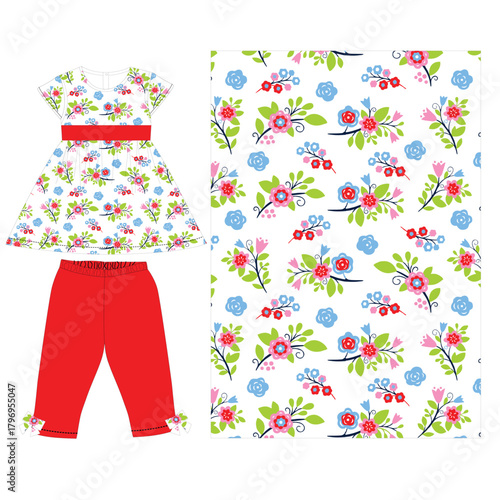 baby frocks with pant flower  art print