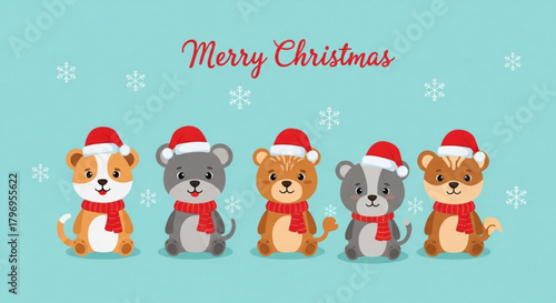 Adorable cartoon bears celebrating a merry Christmas, spreading holiday cheer and festive joy, perfect for seasonal greetings and heartwarming designs