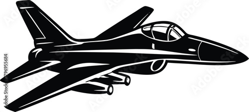 Fighter Jet Aircraft Silhouette Vector Illustration Military Jet Plane Aviation Background High-Speed Fighter Jet Graphic Design Aerospace F-16 Fighter Jet Vector Air Force Jet Plane Silhouette for Re