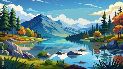 Very beautiful landscape view of Smith Pond in New Hampshire, USA, featuring calm reflective waters, surrounding forested shores, and a serene natural setting under clear skies, capturing the peaceful