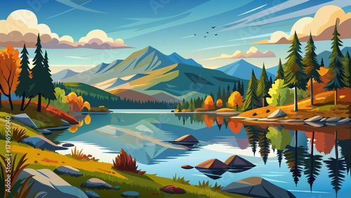 Very beautiful landscape view of Smith Pond in New Hampshire, USA, featuring calm reflective waters, surrounding forested shores, and a serene natural setting under clear skies, capturing the peaceful