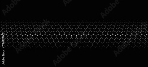 Black background. Dark hexagon carbon fiber texture. Navy blue honeycomb metal texture steel background. Web design template vector illustration EPS 10.