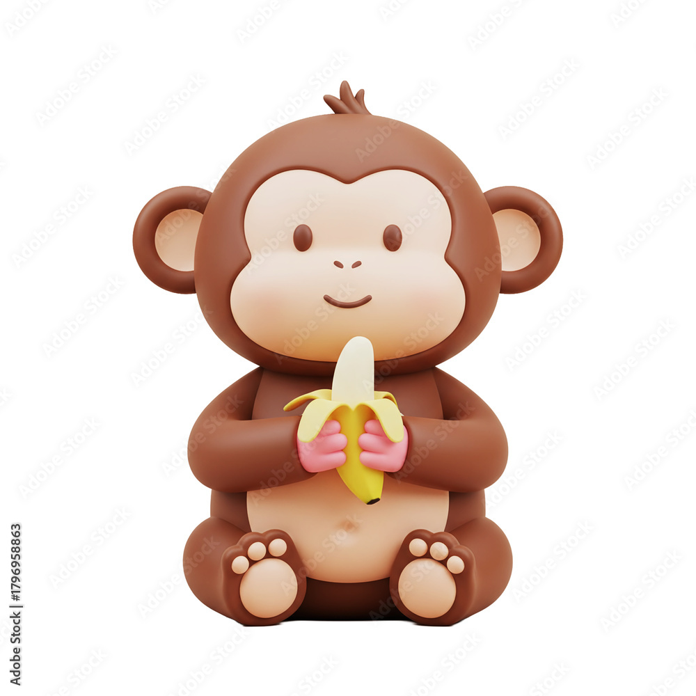 Obraz premium Happy 3D Cartoon Monkey Eating Banana