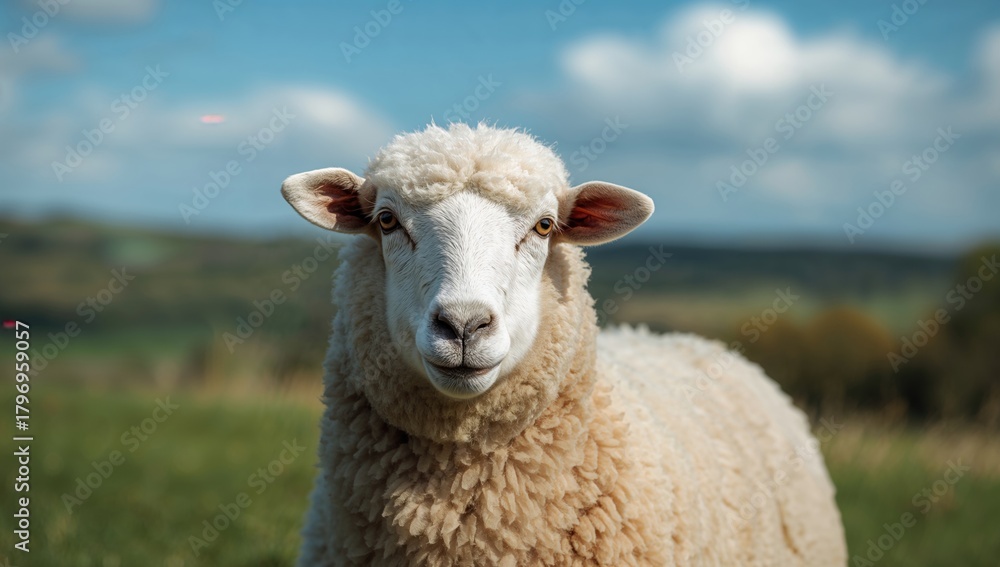 Fototapeta premium Sheep grazing on a farm, focusing on rural life