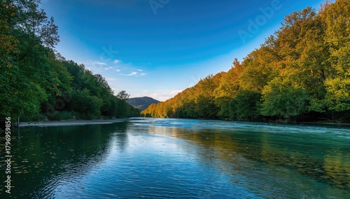 Fototapeta Naklejka Na Ścianę i Meble -  Beautiful Wild Brenta River in Northern Italy, seasonal change