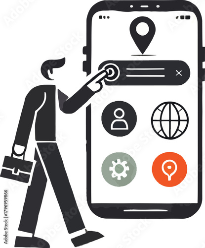 Businessman interacting with navigation app on smartphone