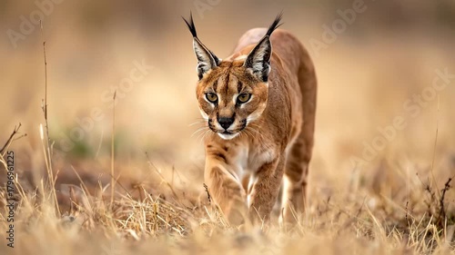 Majestic Caracal Stalking Through the Savannah Grasslands in Africa.