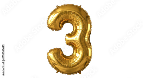 Golden number three balloon floats