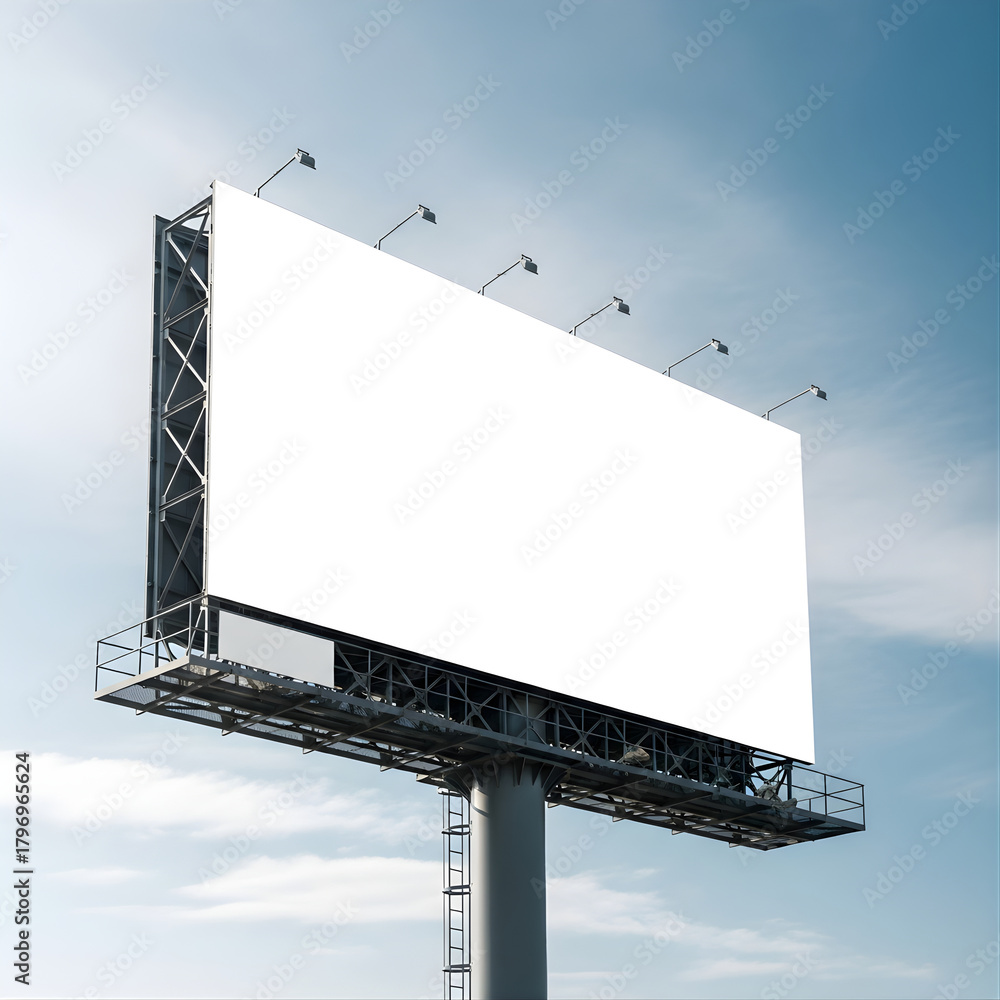 Obraz premium Massive Empty Billboard Mockup with Lights against Cloudy Blue Sky