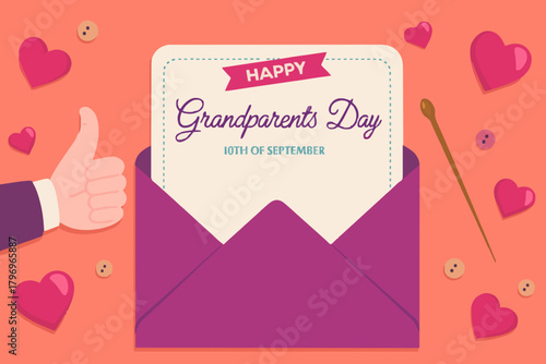 happy grandparents background design with The envelope contains a letter and several elements of love and tool for knitting suitable for national grand parent day, valentine, and show about love