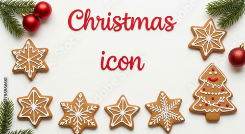 Festive Christmas gingerbread cookies and ornaments design, holiday cheer, perfect for seasonal greetings and joyful celebrations, originally a scalable graphic