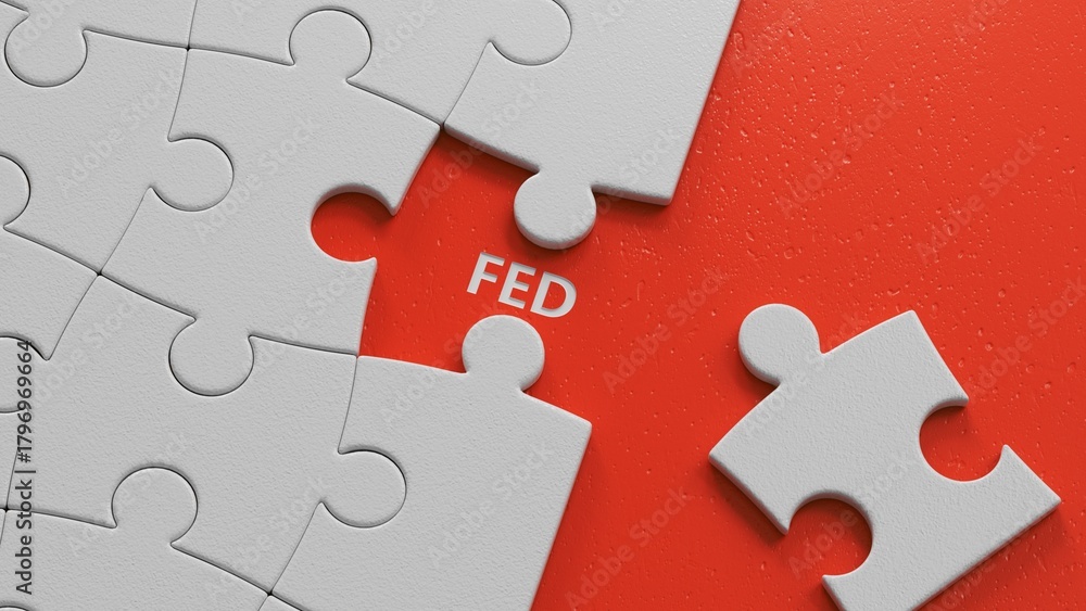 Fototapeta premium fed concept on puzzle pieces with missing pieces.close up of puzzle pieces with missing pieces,Business Concept.3D rendering.