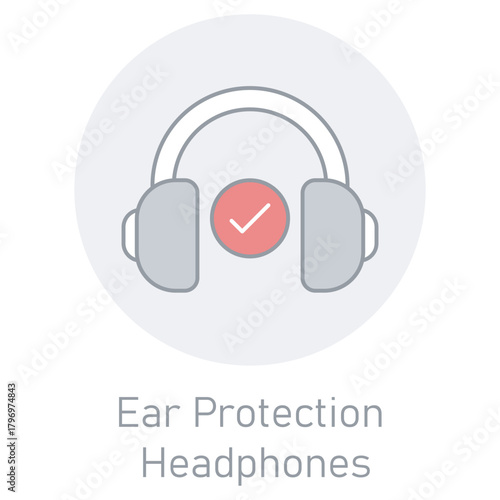 Ear Protection Headphones Icon, Hearing Safety, Noise Protection, Safety Ear Muffs, Industrial Ear Gear, vector