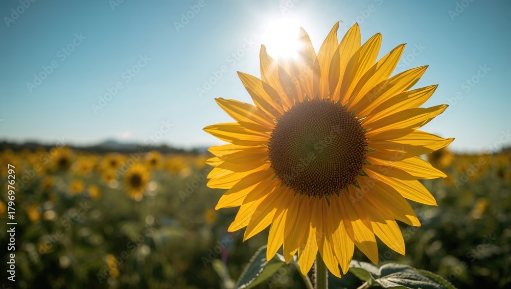 Obraz premium Vibrant Sunflower in a Field, showcasing natural beauty and seasonal change