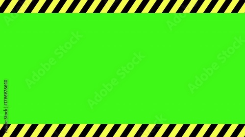 Caution warning border frame with green screen chroma key background. Hazard border animation overlay. 4k animation video