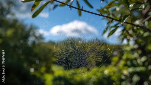 Spider web on tree branches, showcasing intricate natural patterns, erosion risk