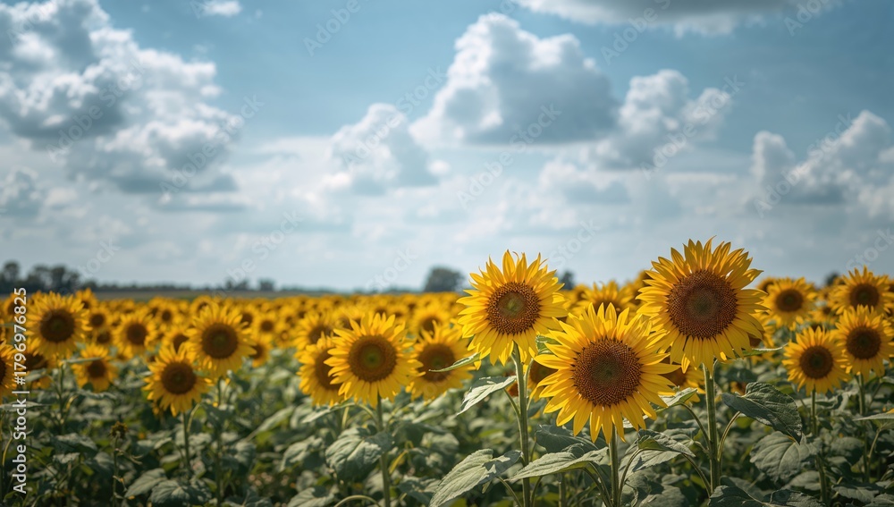 Obraz premium Beautiful sunflower field during summer, seasonal change