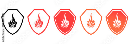 Shield fire icon or security shield protection icon with fire symbol