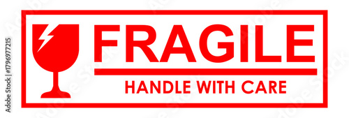 sticker fragile handle with care, red fragile warning label, fragile label with broken glass symbol